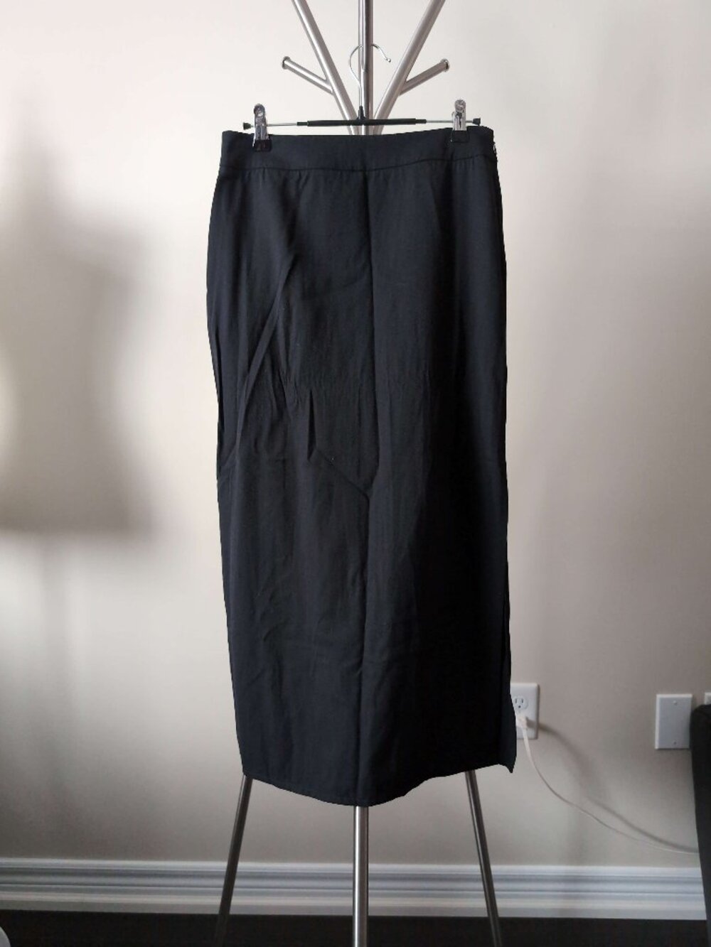 Black Wool Maxi Skirt with Side Slit